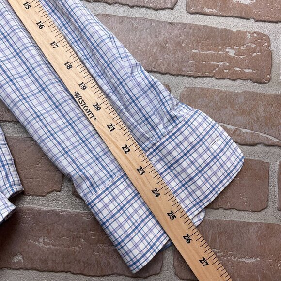 Peter Millar Shirt Men Large Blue Pink Check Plaid Summer Comfort Nylon Stretch - Picture 6 of 11